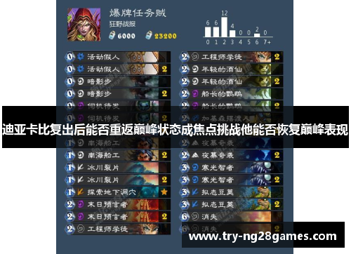 迪亚卡比复出后能否重返巅峰状态成焦点挑战他能否恢复巅峰表现